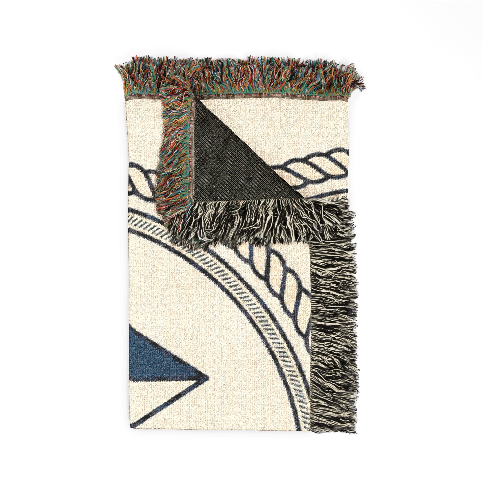 Geometric Mountain Woven Blanket – Boho Cabin Throw with Circular Rope Frame