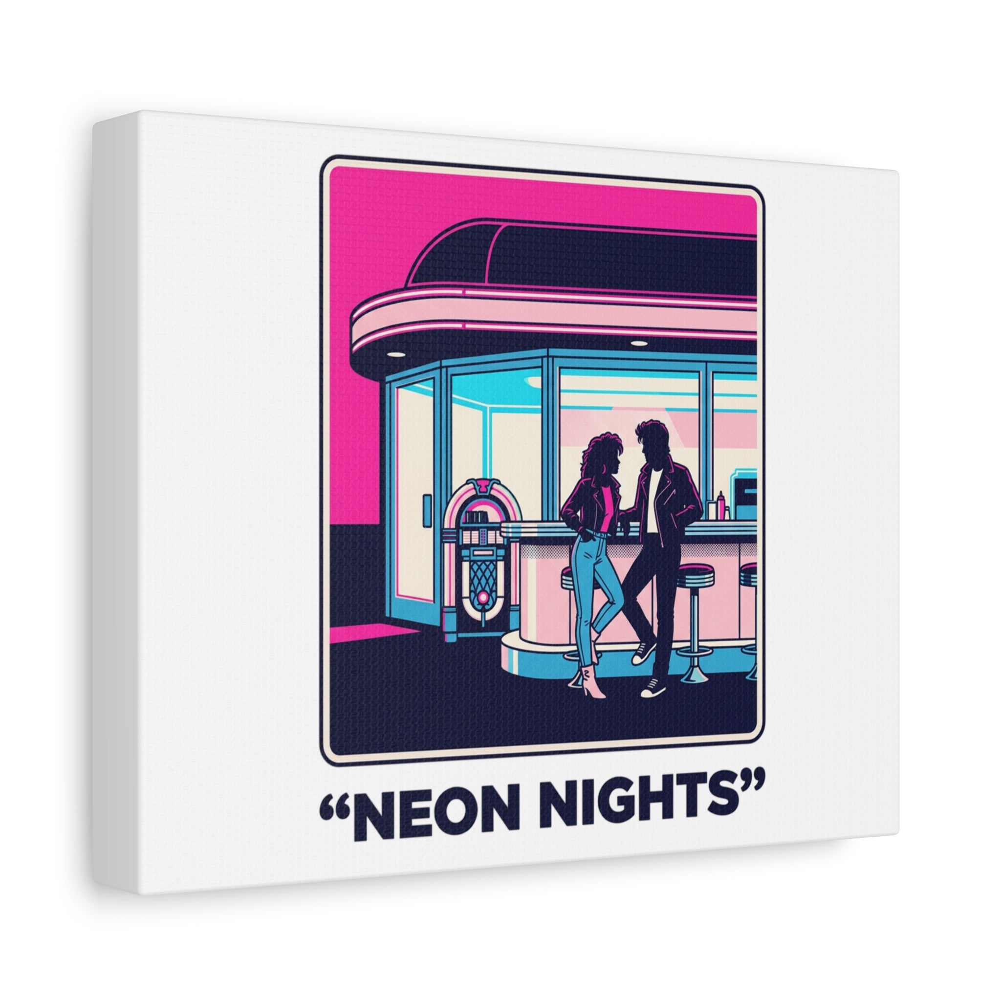 Neon Nights Diner Canvas Print — Retro 80s Couple Wall Art