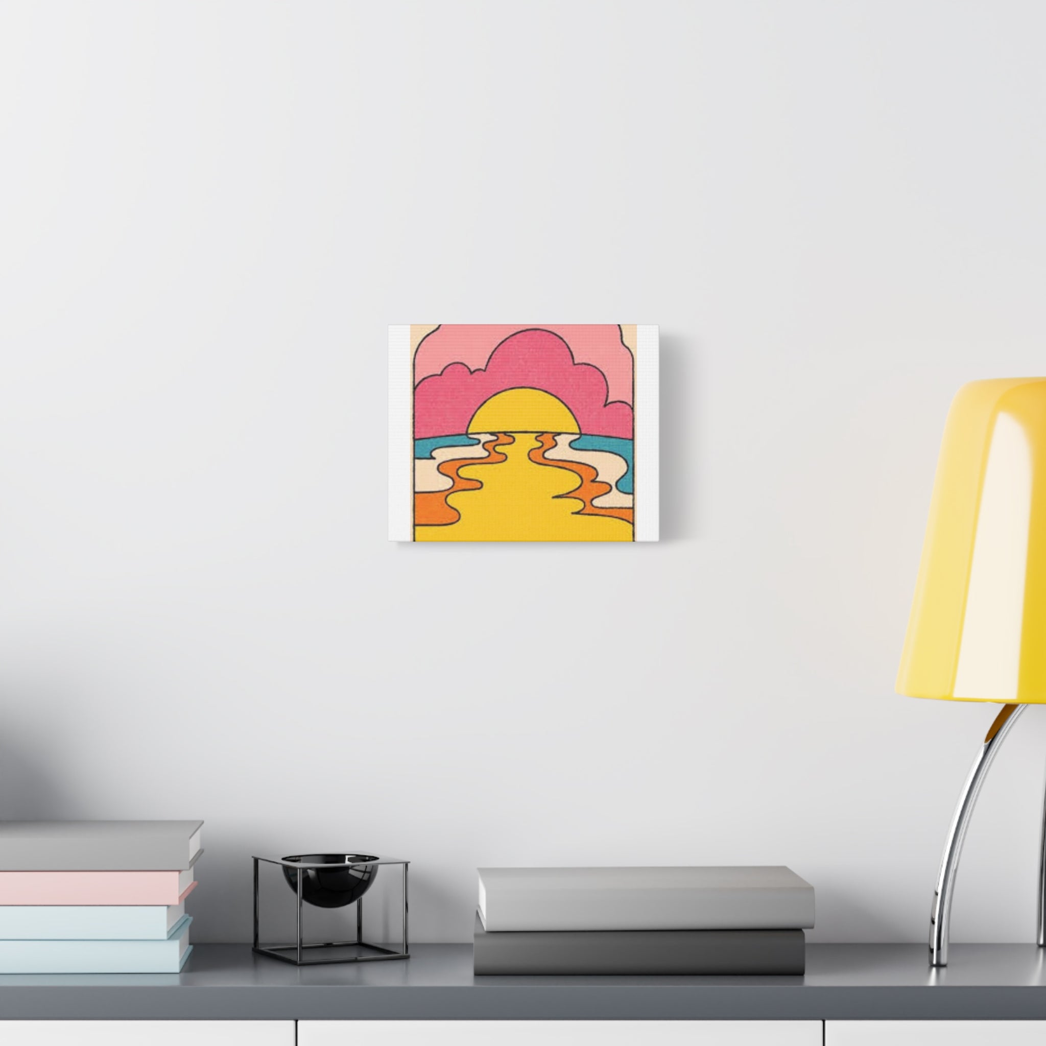 Retro Sunset Canvas Wall Art – Psychedelic Sunrise Stretched Matte Print