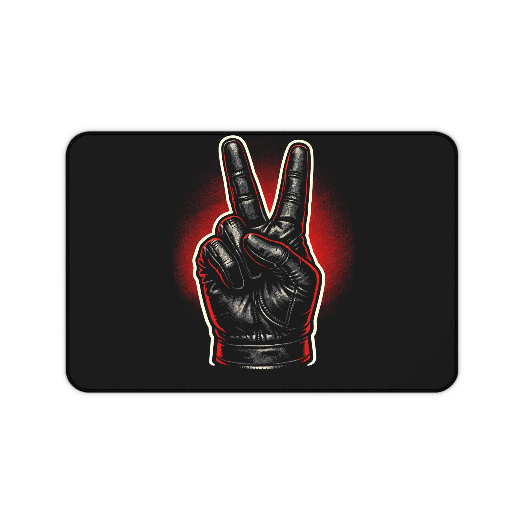 Leather Glove Peace Sign Desk Mat — Black Red Gamer Mousepad