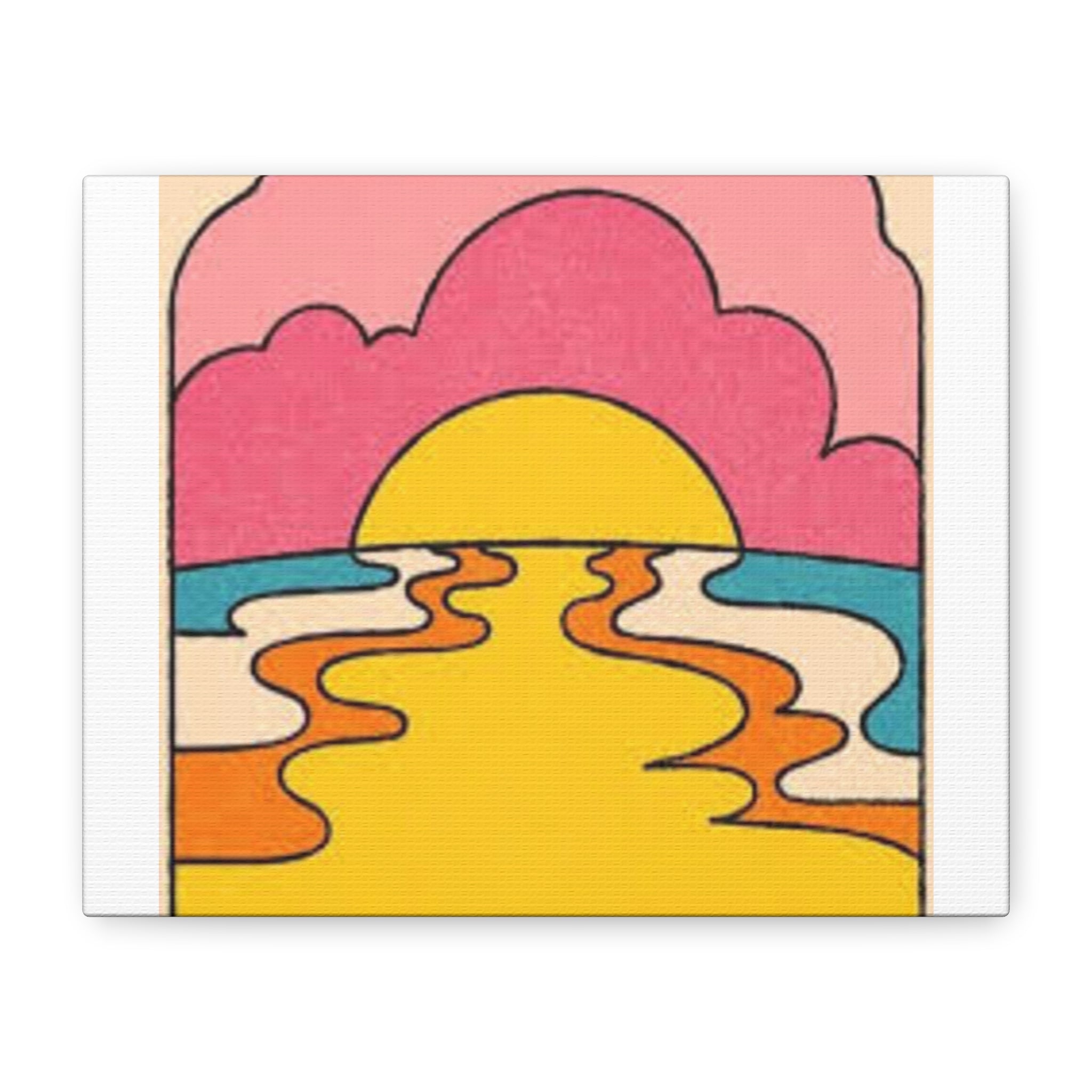 Retro Sunset Canvas Wall Art – Psychedelic Sunrise Stretched Matte Print
