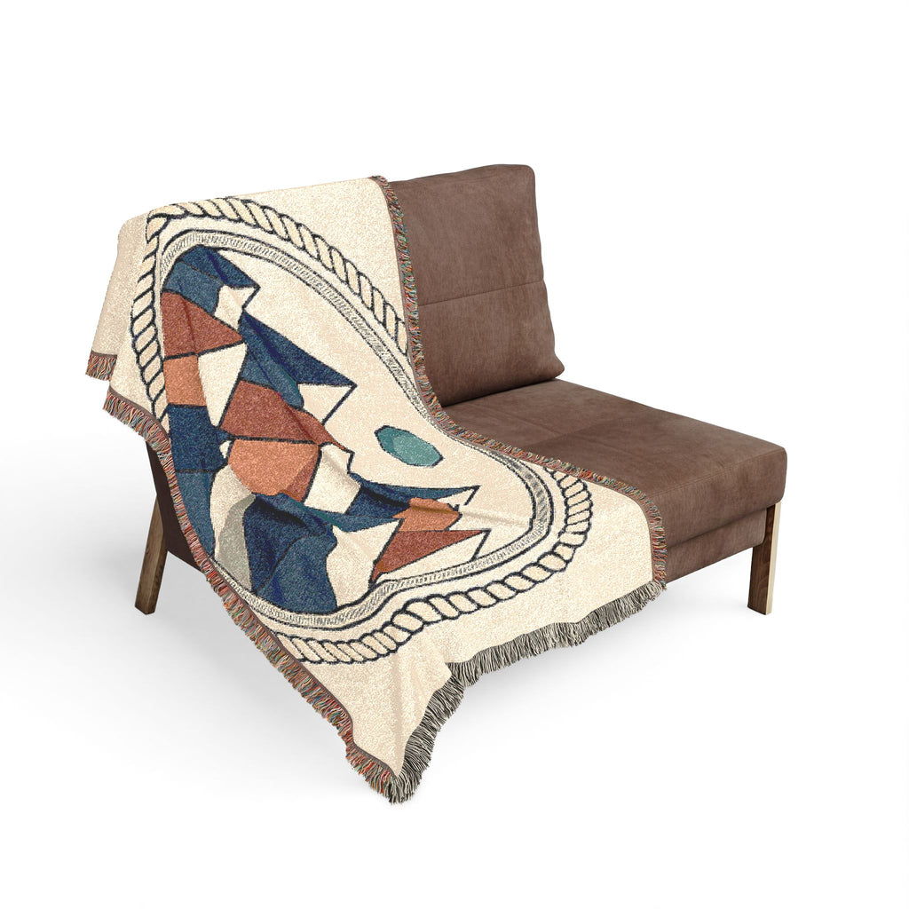 Geometric Mountain Woven Blanket – Boho Cabin Throw with Circular Rope Frame