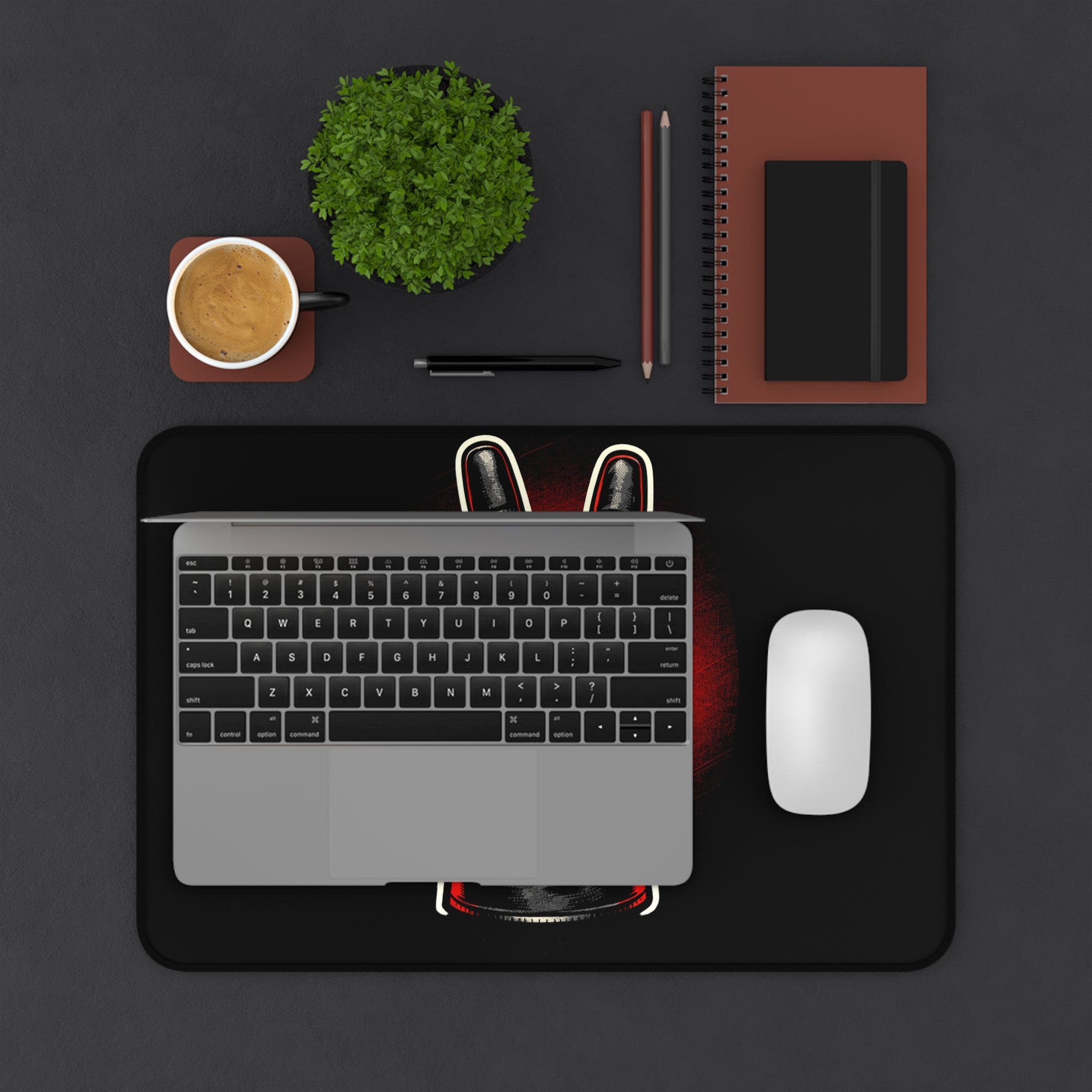 Leather Glove Peace Sign Desk Mat — Black Red Gamer Mousepad