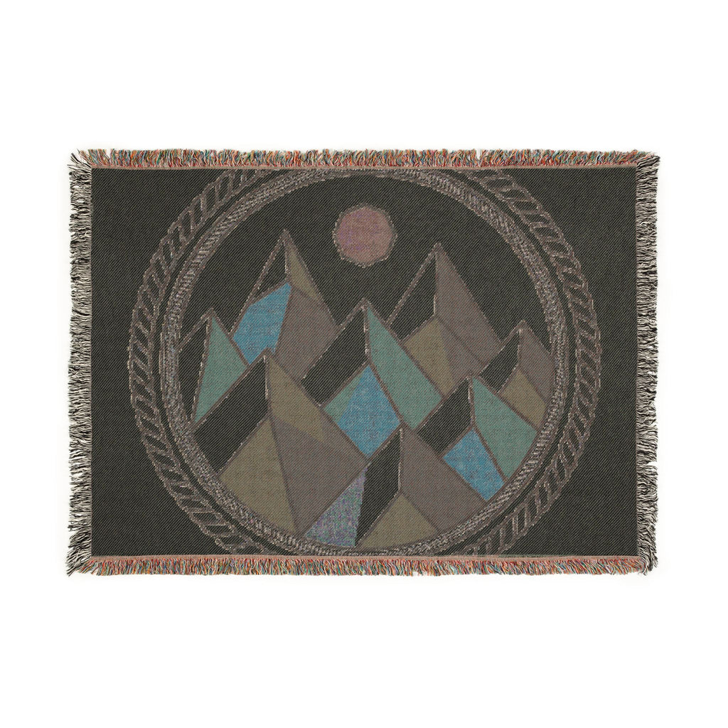 Geometric Mountain Woven Blanket – Boho Cabin Throw with Circular Rope Frame