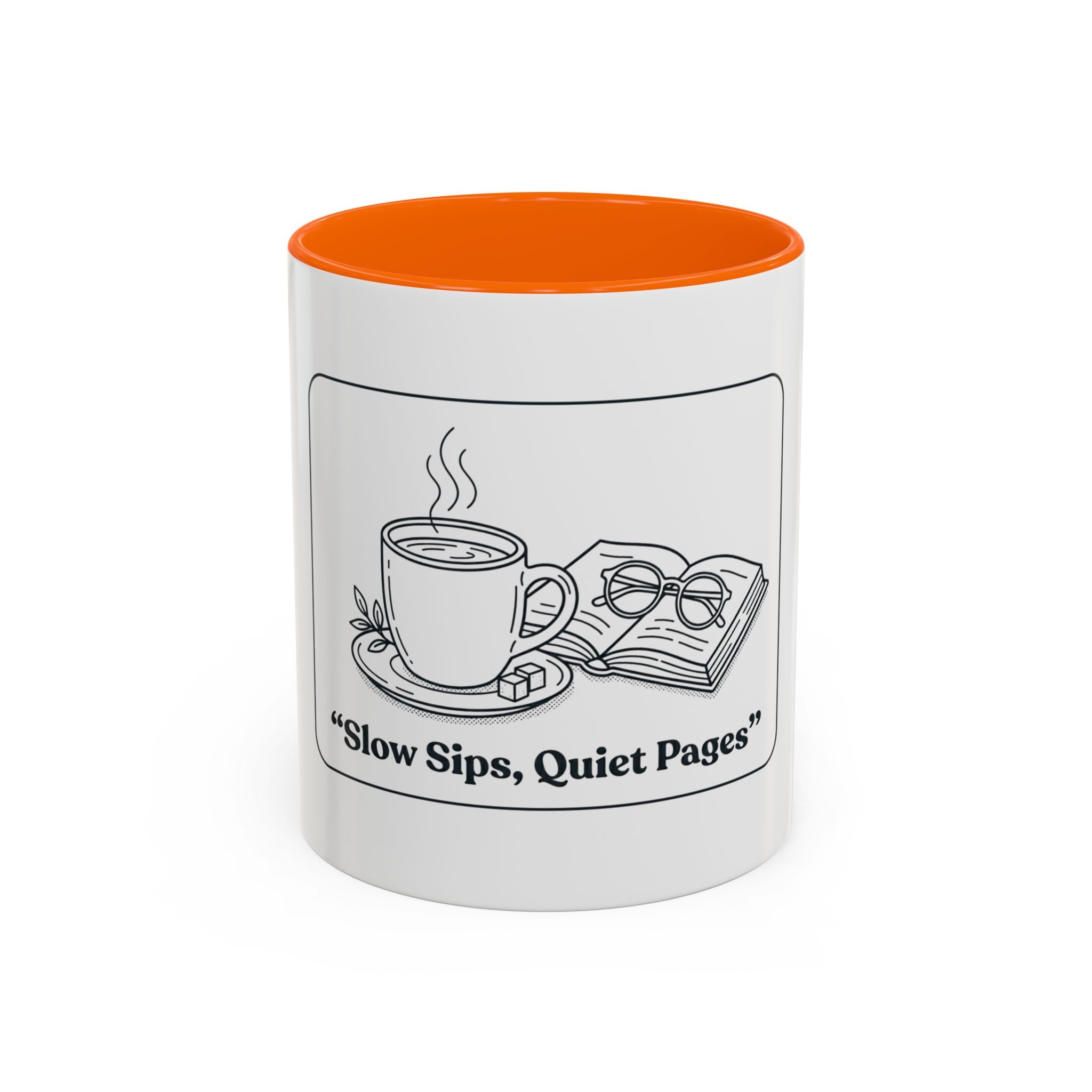Slow Sips, Quiet Pages Accent Coffee Mug – Book Lover Tea & Coffee Mug (11/15oz)